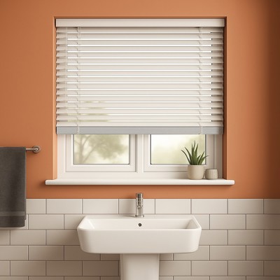 Vivid White Faux Bathroom Red