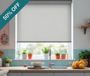 Grey Roller Blind Kitchen Window 50 Percent Off