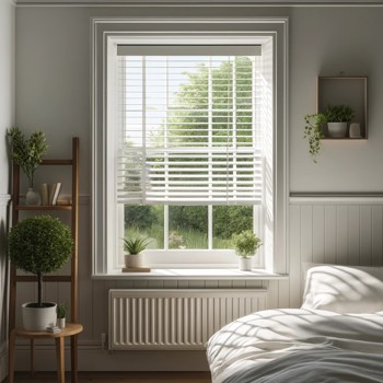 BRILLIANT WHITE TAPED WOODEN BLIND