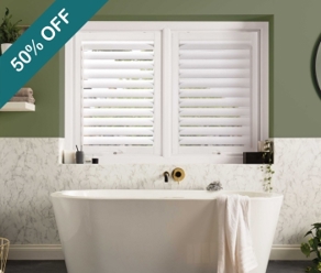 White Perfect Fit Shutters Bathroom Window 50 Percent Of