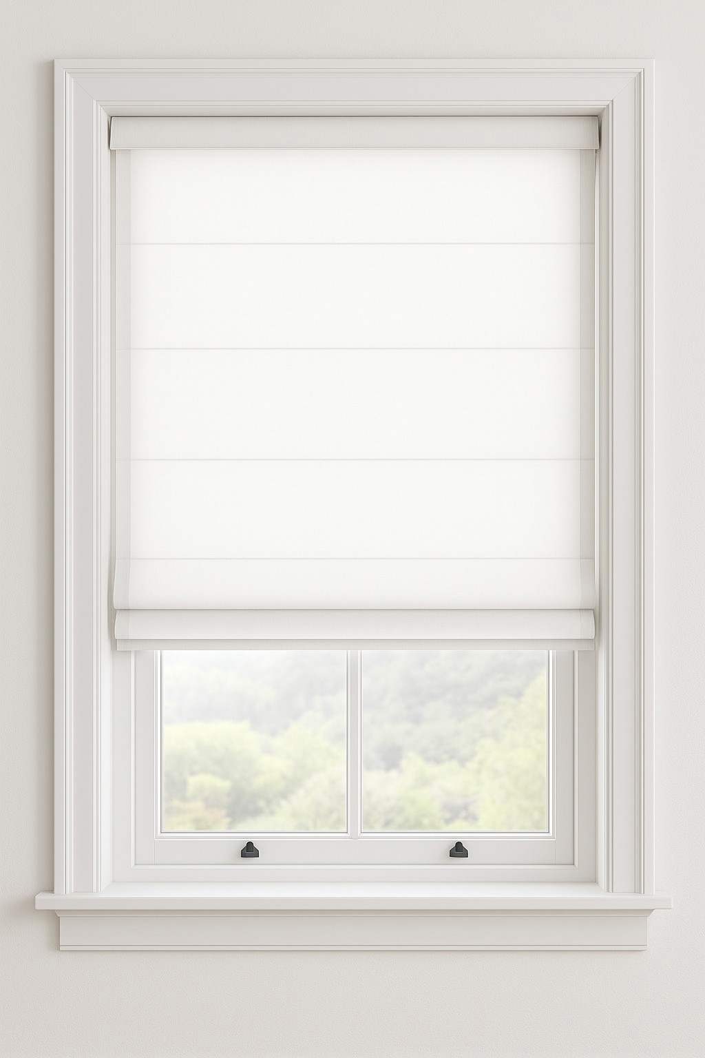 Roman Shade Framing Greenery View