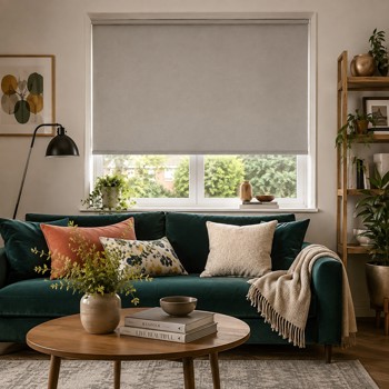 Grey Roller Blind In Living Room Setting