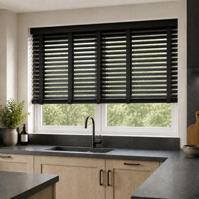 Modern Kitchen With Black Woven Tape Blind